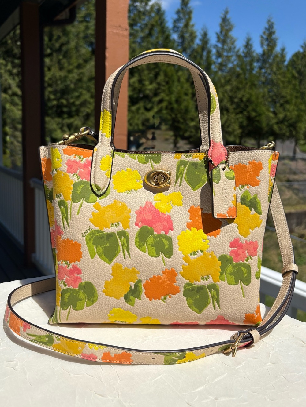 COACH Willow Tote Bag 24 With Embossed Floral Print CC389